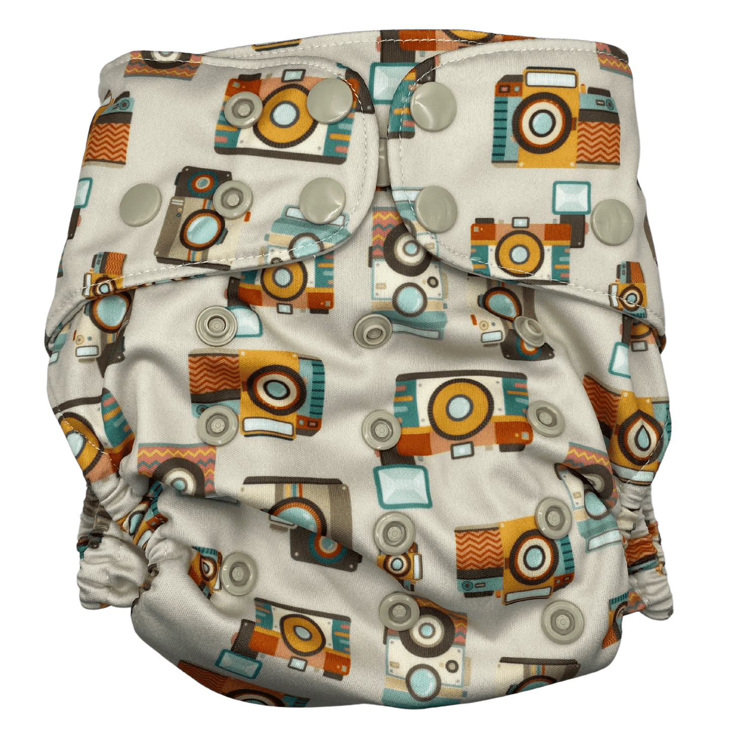 PETITE OS (8-35lbs) 3D Gusset Pocket™ Cloth Diaper in Vintage Cameras