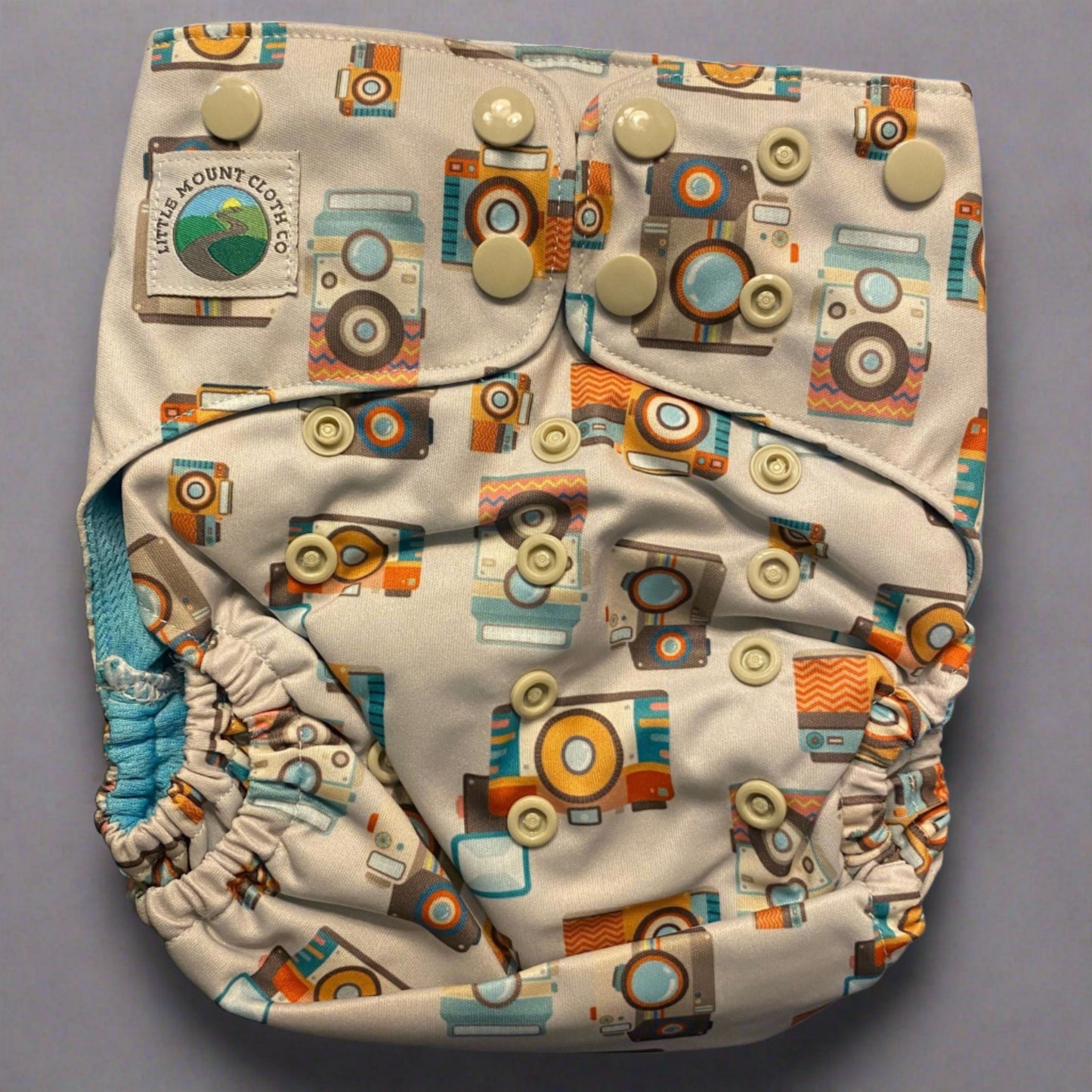 TODDLER (18-55lbs) 3D Gusset Pocket™ Cloth Diaper in Vintage Cameras