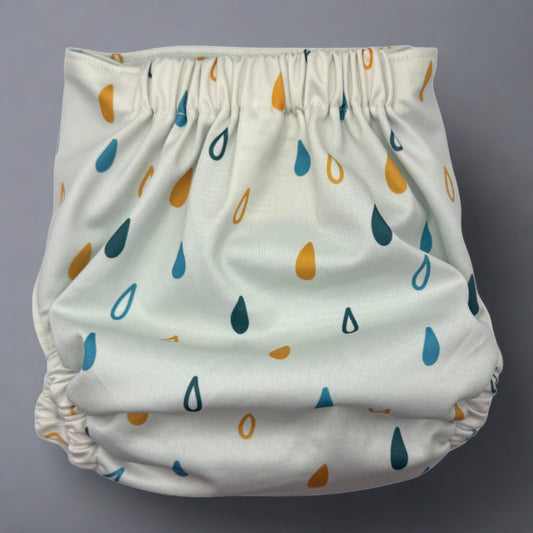 TODDLER (18-55lbs) 3D Gusset Pocket™ Cloth Diaper in RAIN DROPS