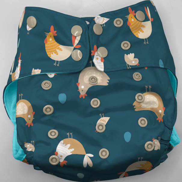 Toddler (18-55lbs) 3D Gusset Pocket Diaper™ in Spring Chickens