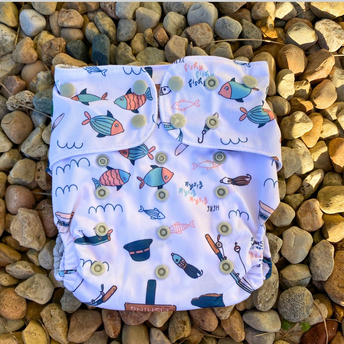 Toddler (18-55lbs) 3D Gusset Pocket™ Cloth Diaper in GONE FISHING