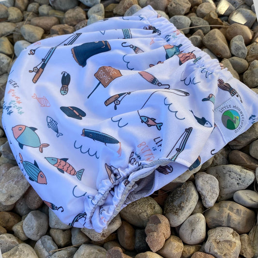 Toddler (18-55lbs) 3D Gusset Pocket™ Cloth Diaper in GONE FISHING