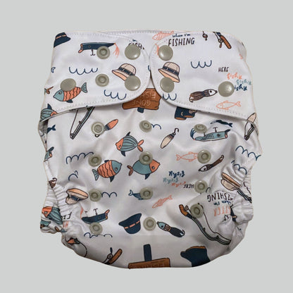 PETITE OS (8-35lbs) 3D Gusset Pocket™ Cloth Diaper in Gone Fishing