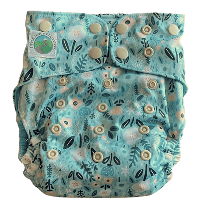 TODDLER (18-55lbs) 3D Gusset Pocket™ Cloth Diaper in TEAL FLOWERS