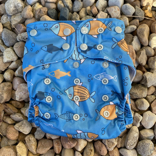 Toddler (18-55lbs) 3D Gusset Pocket™ Cloth Diaper in IN THE SEA
