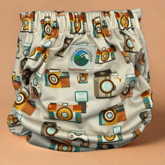 cloth diaper with cartoon vintage cameras