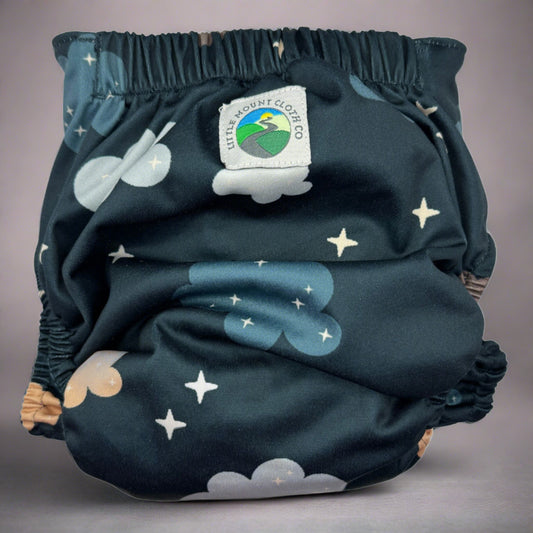 PETITE OS (8-35lbs) 3D Gusset Pocket™ Cloth Diaper in CLOUDY NIGHT